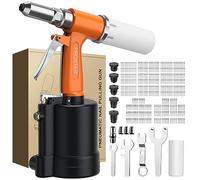 Proster Riveteuse Pneumatique 1780KGF 5 Embouts 2.4-6.4mm 500 Rivets Inclus | Course MAX 16mm, Raccord 1/4", Compatibles Avec Rivets En Aluminium, Acier Inoxydable et Fer pour Ateliers Construction