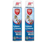 PROTECT EXPERT 2 Anti-Guêpes & Frelons - 2x600ml - Jet Longue Portée 6m - Efficace Sur Les Nids - Action Choc & Foudroyante