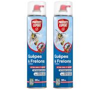 PROTECT EXPERT 2 Sprays Aérosols Guêpes & Frelons Asiatiques - 2x600ml | Jet Longue Portée 6m - Efficace sur les Nids - Action Choc & Foudroyante - GUEP600NX2