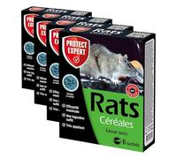 PROTECT EXPERT Anti Rat 150 g - 6 sachets Céréales prêt à l'emploi - Efficacité Maximale - Très Appétent - Une Ingestion Suffit (Lot de 4)