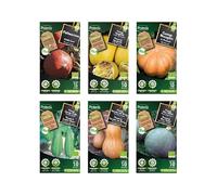 PROTECTA - Lot de 6 graines de courges BIO - Semences reproductibles origine France - Haute germination - Courge musquée, Blue Ballet, Sucrine du Berry, Spaghetti, Eponge Luffa, Potimarron Ushiki Kuri