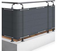 Protection de balcon 90 x 300 cm - Bâche opaque pour balcon, grise - Rideau brise-vent avec œillets et cordon - Bâche de balcon en PES
