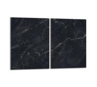 Set de plaques de recouvrement pour cuisinière 2x40x52 cm Couvercle pour plaque vitrocéramique, verre anti-projections, marbre noir
