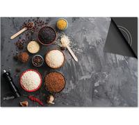 Protection induction 81x52 - couvercle induction mat- Dietrix Protection de table de cuisson- Exclusif - Épices et cuillères - Bols avec riz et herbes aromatiques