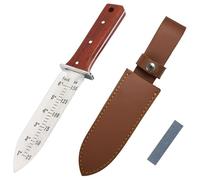 ProtectorTech Couteau Désherbeur - 30,5 cm, INOX, Dos Denté, Bois Rouge | Lame graduée en pouces et mm | désherbage manuel, racines, plantation | pierre à aiguiser incluse | soie traversante