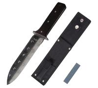 ProtectorTech Couteau Désherbeur - 30,5 cm, INOX, Dos Denté, Wengé | Lame graduée en pouces et mm | désherbage manuel, racines, plantation | pierre à aiguiser incluse | soie traversante
