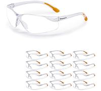 ProtectX Lot de 12 lunettes de sécurité ANSI Z87.1 avec verres transparents, résistants aux rayures et anti-buée, poignées antidérapantes, protection UV, monture transparente et orange (transparent)