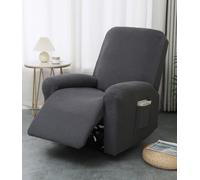 Protège Fauteuil for Fauteuil de Relaxation 1 Place, Jacquard 4 pièces | Fauteuil TV et fauteuil inclinable avec poches, housse de fauteuil extensible avec accoudoir(Dunkelgrau)