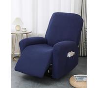 Protège Fauteuil for Fauteuil de Relaxation 1 Place, Jacquard 4 pièces | Fauteuil TV et fauteuil inclinable avec poches, housse de fauteuil extensible avec accoudoir(Marineblau)