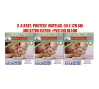 Protège matelas - 3 ALESES - 60x120 cm - Molleton 100% coton - Imperméable 100% PVC - Blanc