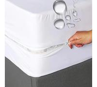 Protège-Matelas Alése Imperméable Blanc avec Fermeture Éclair pour Le Matelas Entier | Bonnet 40 cm | 100% Polyester Doux et Silencieux (160 X 200 CM)