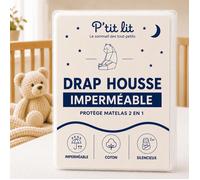 Protège Matelas Bébé 2 en 1 | Alèse + Drap Housse 60x120 cm | 100% Coton - Imperméable et Respirant - Silencieux - Blanc