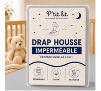 Protège Matelas Bébé 2 en 1 | Alèse + Drap Housse 60x120 cm | 100% Coton - Imperméable et Respirant - Silencieux - Gris