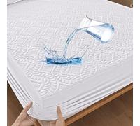 Protège-matelas imperméable 160x200 cm, drap de lit de luxe, motif 3D, super absorbant, housse de matelas respirante, protection imperméable contre l'humidité - Blanc