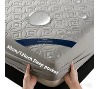 Protège-matelas matelassé imperméable antibactérien à ultrasons, respirant, ultra doux, silencieux, drap-housse à poches profondes de 30 cm White