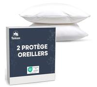 Protege Oreiller 50x70 - Lot de 2 Housse Oreiller 50x70 Impermeable avec Fermeture Zip - Certifié Oeko-Tex - Technologie Twinzen Protège Oreiller 50x70 cm Blanc