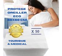 Protege oreiller 60x60 Jetable | Lot de 50 Sous Taies d'oreiller Anti Tâches | Housse de Protection Légère | Hygiène Literie Tourisme (Locations - Campings - Hôtels - Gîtes - Airbnb..) et Médical