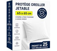Protège Oreiller 65x65 cm - Paquet de 25 Taies Oreillers Jetables - Housse de Protection Coussin à Usage Unique - Hygiène Literie Tourisme (Campings - Hôtels - Gîtes …)
