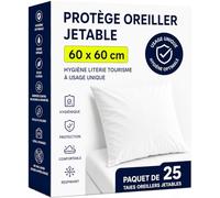 Protège Oreiller Jetable 60x60 cm - Paquet de 25 Taies Oreillers - Housse de Protection Coussin à Usage Unique - Hygiène Literie Tourisme (Campings - Hôtels - Gîtes …)