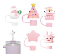 Protège-Pailles de Noël 5 Pièces Couvercles Mignons en Silicone | Couvre-Pailles Festifs pour pour Gobelet, Maison, Bureau, École, , Camping,