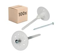PROTEKTOR 100x Chevilles à vis pour isolant, prémontées Ø8 x 120mm | Plastique, cheville ITE pour isolation de façade, prémontée avec vis en acier galvanisé