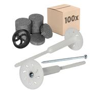 PROTEKTOR 100x Chevilles à vis pour isolant, prémontées Ø8 x 220mm | Cheville ITE avec 200 rondelles + 1 fraise inclus pour isolation de façade avec vis en acier galvanisé