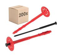 PROTEKTOR 200x Cheville isolation avec clou plastique, kit Ø10 x 200mm | Cheville isolante pour ITE, à frapper ETA, cheville de façade pour isolation, cheville à rosace, pour polystyrène