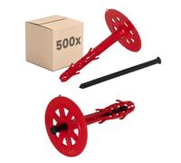 PROTEKTOR 500x Cheville isolation avec clou plastique, kit Ø10 x 200mm | Cheville d'isolation ITE, cheville à frapper ETA, pour façade isolée, cheville à rosace pour polystyrène