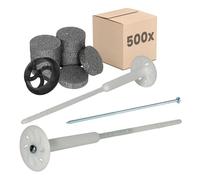 PROTEKTOR 500x Chevilles à vis pour isolant, prémontées Ø8 x 340mm | Avec 600x rondelles d'isolation + 1 fraise pour ITE, vis acier galvanisé, fixation thermique pour façade