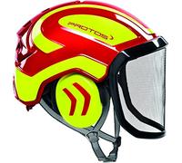 Protos Casque de sécurité intégral arborist - Équipement : visière fine - Couleur : rouge/jaune