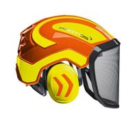 Protos Casque de sécurité intégral Forest avec protection auditive intégrée - Visière fine - Orange/jaune