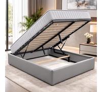 Provence literie Ensemble Lit Coffre et Matelas 120x190 cm - Couleur : Gris - Sommier Relevable avec Vérins Hydrauliques - Matelas Mousse Soutien Ferme Face Hiver Laine - Lit Coffre Déhoussable
