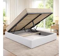 Provence literie Ensemble Lit Coffre et Matelas 140x190 cm - Couleur : Blanc - Sommier Relevable avec Vérins Hydrauliques - Matelas Mousse Soutien Ferme Face Hiver Laine - Lit Coffre Déhoussable
