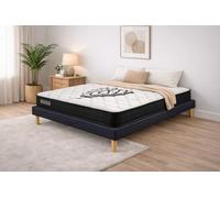 Provence literie Ensemble Sommier Tapissier et Matelas 140x190 cm - Couleur : Noir - Sommier Déhoussable avec Pieds 20 cm et Lattes Multiplis - Matelas Soutien Ferme Mousse Haute Densité -