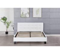 Provence literie Frederic - Solide et Confortable Lit avec Sommier + Tête de Lit Capitonnee Couleur Blanc + Pieds en 10 cm pour Matelas en 140x190-13 Lattes - revetement PVC Simili - Montage Rapide