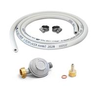 PROWELTEK - Kit Raccord Gaz Butane Complet 28 mbar Embout tétine Tuyau Flexible 1,5m Sécurisé Détendeur avec Limiteur de Débit pour Réchaud Barbecue et Plancha