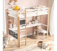ProximaX lit d'enfant, lit mezzanine 90x200cm avec table et bibliothèque - Lit d'enfant polyvalent avec échelle stable et barrière de sécurité, fabriqué en bois de pin