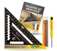 Proxinova Set d'Équerre de Vitesse - Equerre Menuisier en Alliage d'Aluminium 180mm, Equerre Charpentier avec Crayon - Niveau à Bulle, Outils de Menuiserie, Jauge, Rapporteur, Équerre de Charpente