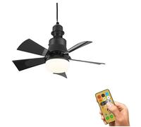 PRUMYA Ventilateur de plafond silencieux noir avec lumière et télécommande - 3 vitesses minuterie 1/2/4 h
