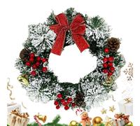 Pruojhw Couronne de Noël Synthétique - Couronne Festive avec Noeud Baies et Clochettes - Guirlande Artificielle Saisonnière Réaliste pour Intérieur Extérieur Porte Fenêtre Porche Mur Manteau de