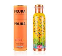 PRURA Bouteille d'eau en cuivre pur imprimé 946 ml - Récipient de boisson ayurvédique en cuivre étanche pour le sport, la gym, l'extérieur, le yoga, bienfaits pour la santé