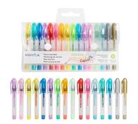 Pryma Stylo Gel Mini 9 cm - Set 16 Stylos Gel Coloré (0,8-1 mm) - Encre Ultrabright avec Bouchon et Clip