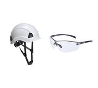 PS53 Casque de Sécurité Léger pour Travaux en Hauteur Blanc & Bollé Safety Silium+ Incolores Lunettes Traitement Anti-Buée Platinum SILPPSI Chasse Sport Tir Pêche Travail Sécurité Antibuée