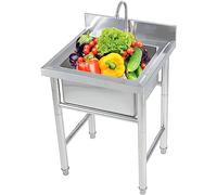 Psfghvz Évier INOX de Cuisine 1 Bac, Évier Utilitaire sur Pied, Évier Multifonctionnel Commercial avec Robinet Pivotant à 360 ° Évier de Jardin Intérieur Extérieur, Facile à Nettoyer, Porteur 150kg