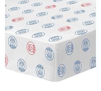 PSG Drap Housse Classic 90X190 Cm 100% Coton 57 Fils, Bleu/Rouge