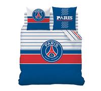 PSG LOGO Parure de Lit 1 ou 2 Personnes Imprimée Réversible | 100% Coton | OEKO-TEX | Housse de Couette 220x240 cm + 2 Taies d'Oreiller 63x63 cm | Bleu