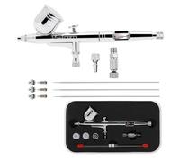 Psipro AB-130JS Kit aérographe professionnel double action avec 3 jeux de | Le pistolet aérographe alimenté par gravité comprend des pointes, des aiguilles et des capuchons de 0,2/0,3/0,5 mm ; parfait