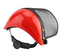 Pssopp Casque de sécurité en, Visière Intégrale en ABS et Fer avec Bandeau Réglable, Bandeau Anti-Transpiration Inclus, Bouclier Anti-débris pour Les Travaux de de Jardin, d' Forestière (Rouge)