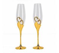 Pssopp Ensemble de Flûtes à Champagne, Verres à Grillage pour Anniversaire de Mariage, Fiançailles, Grand Verre avec Cœur en Strass, Vitrines de Bulles pour Couples (GOLD)