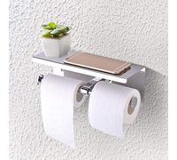 Pssopp Porte-Papier Toilette Mural, Support de Papier Toilette à Double Rouleau en Acier Inoxydable SUS 304 avec étagère de Rangement, Organisateur de Salle de Bain à Montage dissimulé pour Les